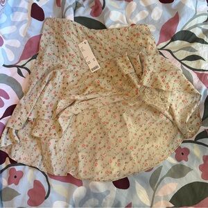 Kimchi Blue Cream Mini Skirt with Pink Floral Print